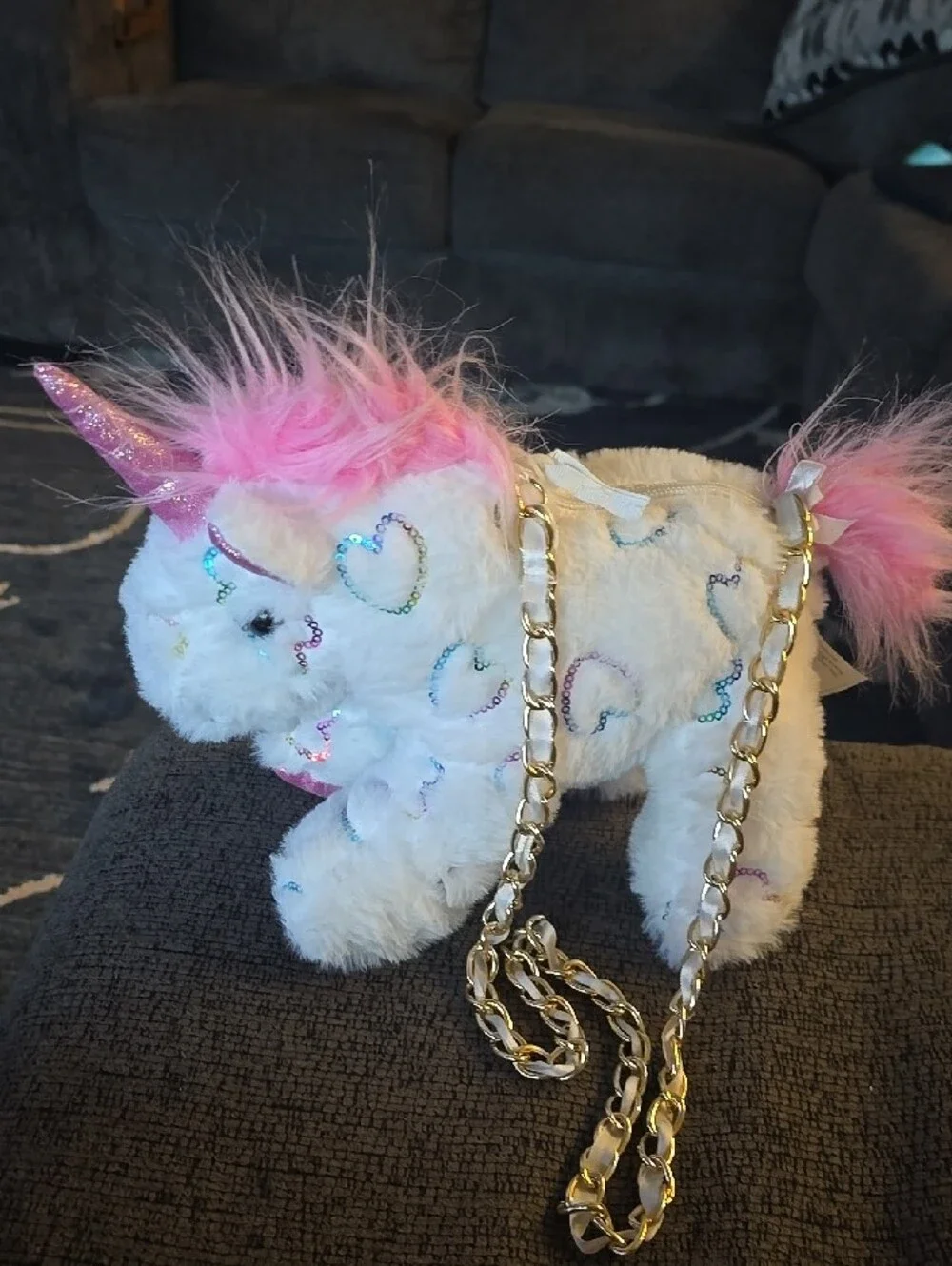 Plush Unicorn Crossbody Bag - Pink & White